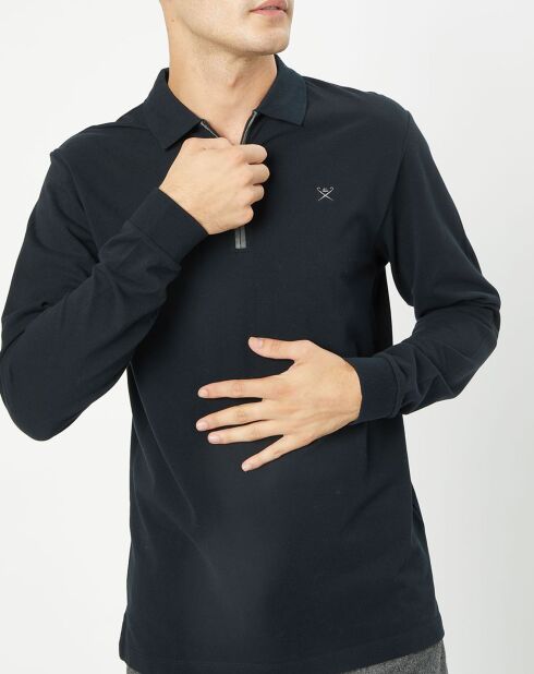 Polo Regular Fit Col Zip Contrast noir