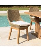 2 Chaises jardin rotin synthétique et coussin bois - 55x62x88 cm