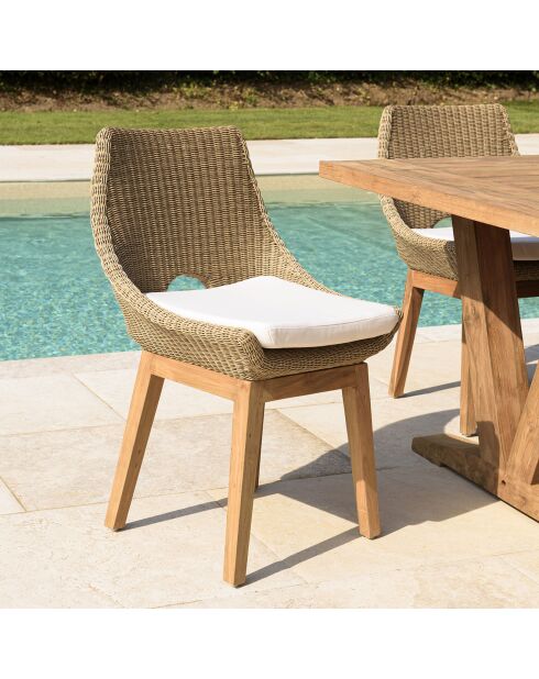 2 Chaises jardin rotin synthétique et coussin bois - 55x62x88 cm