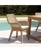 2 Fauteuils jardin rotin synthétique et coussin bois - 60x65x84 cm