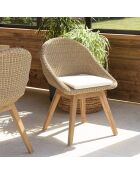 2 Chaises jardin rotin synthétique avec coussin bois - 56x60x84 cm