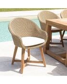 2 Fauteuils jardin rotin synthétique et coussin bois - 66x55x88 cm