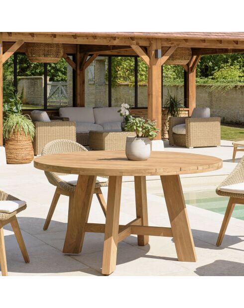 Table à manger de jardin ronde teck recyclé bois - D.150x78 cm