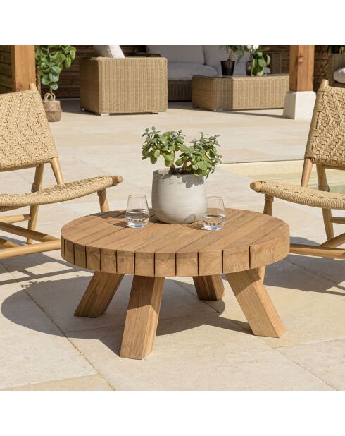 Table basse jardin ronde teck recyclé bois - D.80x36 cm