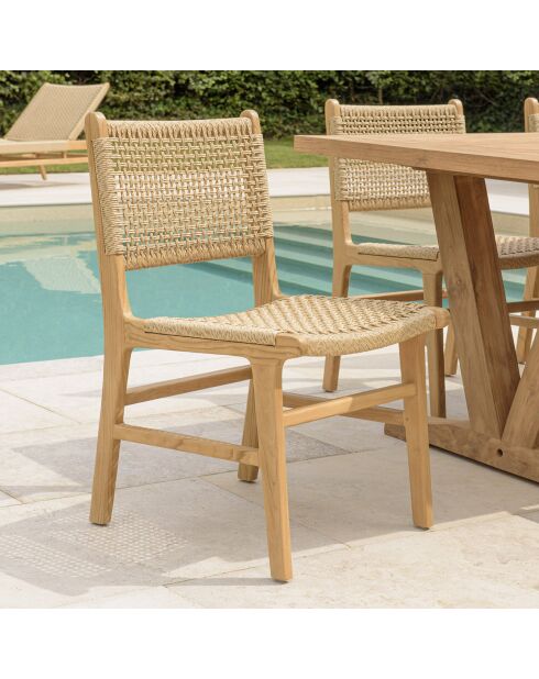 2 Chaises jardin teck naturel rotin synthétique bois - 50x60x 85.5  cm