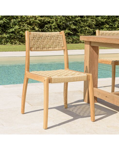 2 Chaises jardin teck rotin synthétique tressé bois - 48x59.5x84 cm