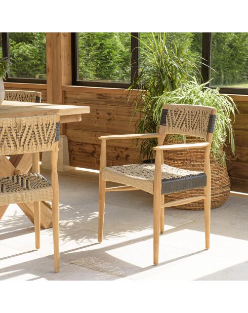 2 Fauteuils jardin teck rotin synthétique bois - 56x55x81 cm