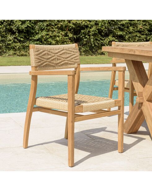 2 Fauteuils jardin teck rotin synthétique bois - 57x61x81 cm