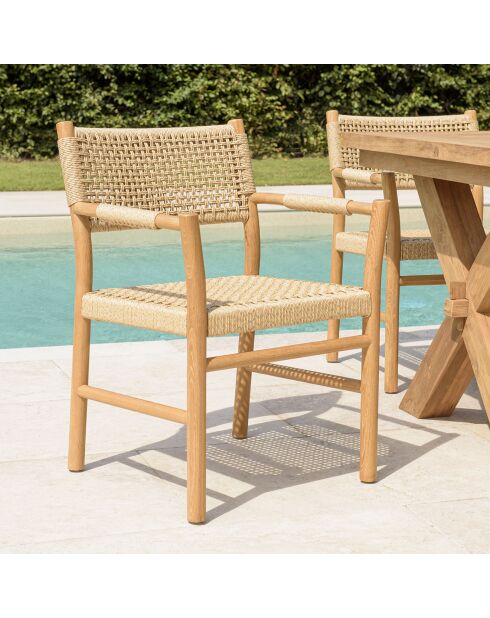 2 Fauteuils jardin accoudoirs teck rotin synthétique bois - 57.5 x59x82 cm