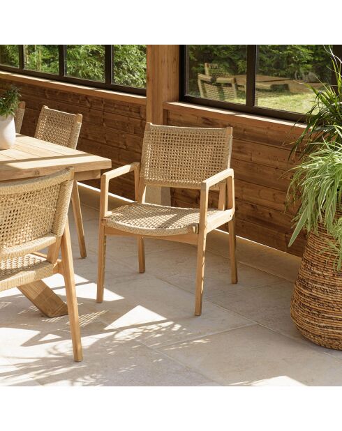 2 Fauteuils jardin teck naturel rotin synthétique bois - 57x65x85 cm