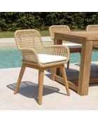 2 Fauteuils jardin teck rotin synthétique et coussin bois - 59x60x84 cm