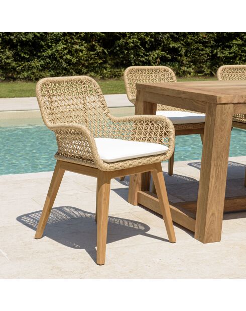 2 sedie da giardino in teak, rattan sintetico e cuscino in legno - 59x60x84 cm