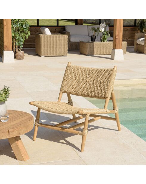 2 Fauteuils lounge jardin teck rotin synthétique relief     bois - 68x87x79 cm