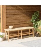 Banc de jardin 3 places teck assise rotin synthétique bois - 151x43x48 cm