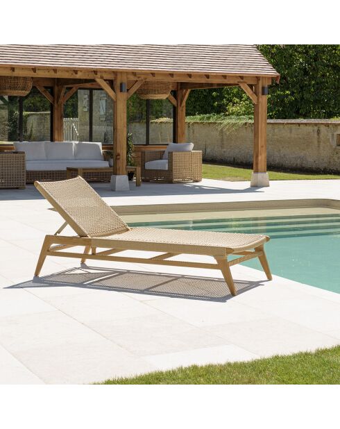 Bain de soleil en teck naturel et rotin synthétique bois - 205x 72.5 x36 cm
