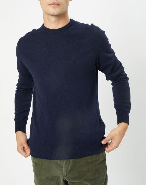 Pull en Laine & Cachemire mélangés col rond bleu marine