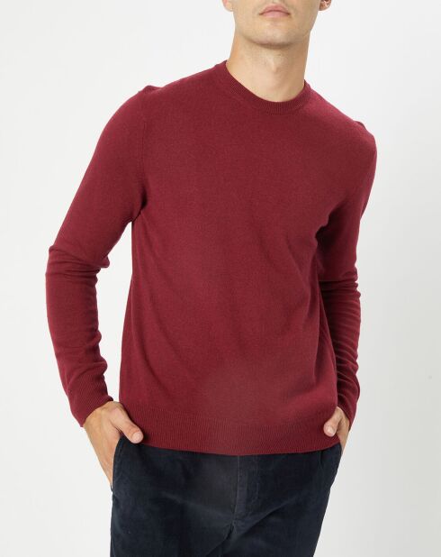 Pull en Laine & Cachemire mélangés col rond bordeaux