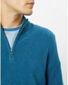 Pull en Laine & Cachemire mélangés 1/2 zip bleu clair