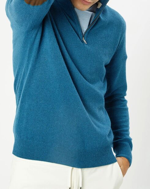 Pull en Laine & Cachemire mélangés 1/2 zip bleu clair