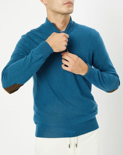 Pull en Laine & Cachemire mélangés 1/2 zip bleu clair