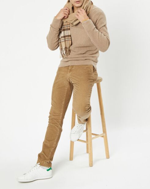 Pull en Coton & Cachemire 1/2 zip Cah Rib beige