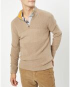 Pull en Coton & Cachemire 1/2 zip Cah Rib beige