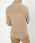 Pull en Coton & Cachemire 1/2 zip Cah Rib beige