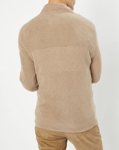 Pull en Coton & Cachemire 1/2 zip Cah Rib beige