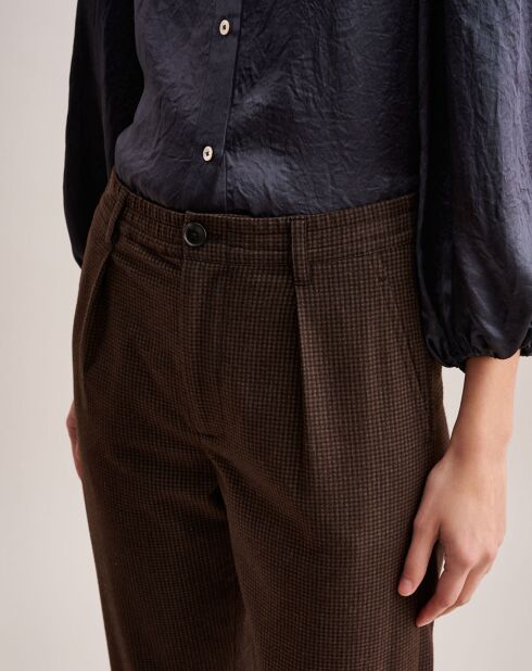 Pantalon Villa imprimé vichy marron
