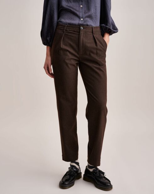 Pantalon Villa imprimé vichy marron