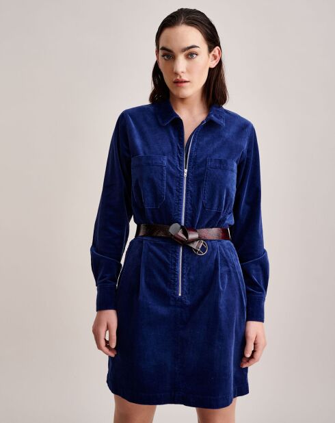 Robe en Velours milleraies Lucile bleue