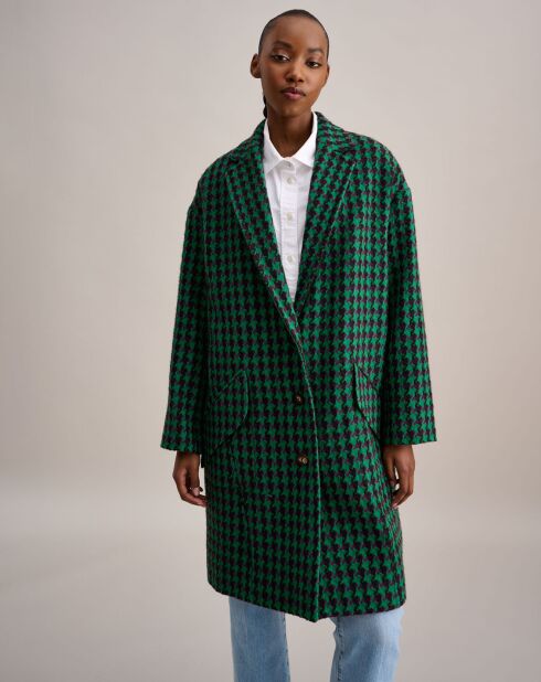 Manteau en Laine mélangée Claire pied-de-poule vert/noir