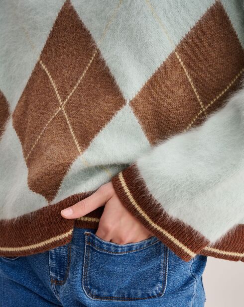 Pull oversize en Angora & Laine mélangés Dylh à motifs bleu/camel