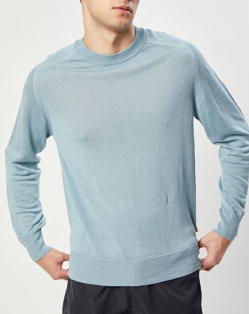 Pull en Lin & Laine vierge Nepro col rond bleu clair