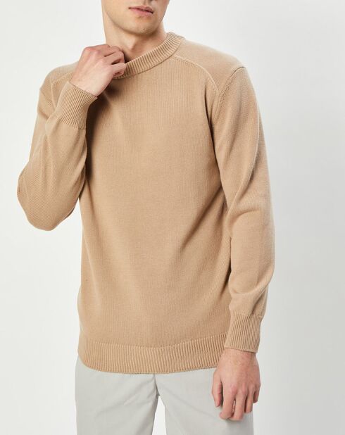 Pull en Maille de coton Rachi col rond camel