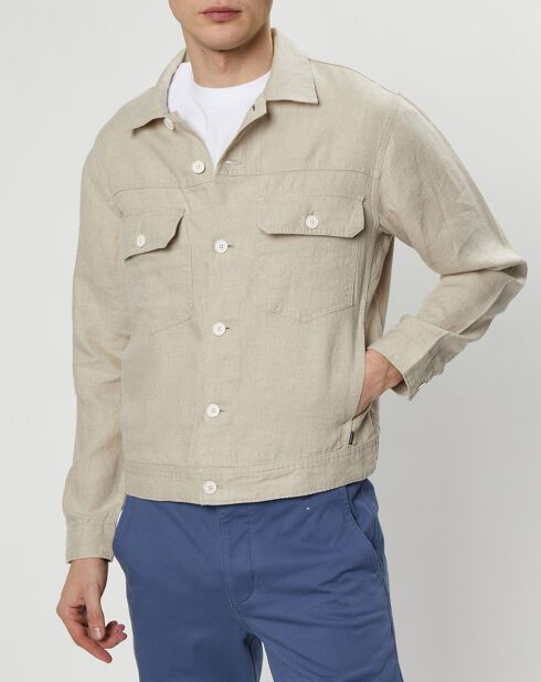 Veste 100% Lin Trucker beige clair