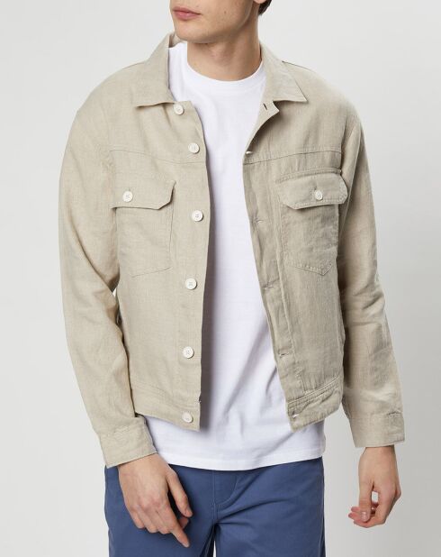 Veste 100% Lin Trucker beige clair