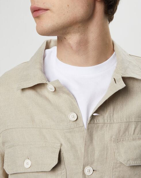 Veste 100% Lin Trucker beige clair