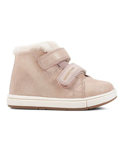 Baskets fourrées Laine en Velours de Cuir Girl roses