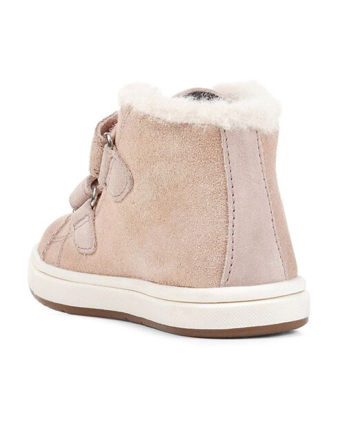 Baskets fourrées Laine en Velours de Cuir Girl roses