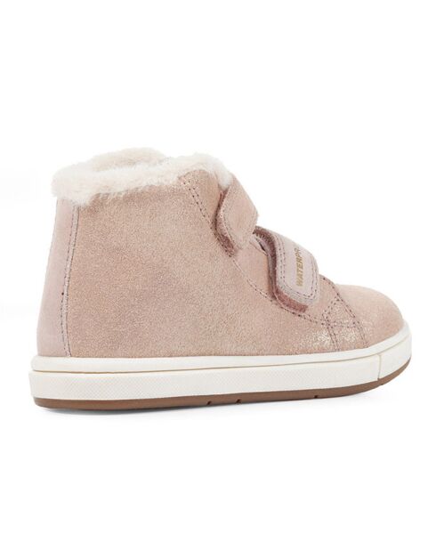 Baskets fourrées Laine en Velours de Cuir Girl roses