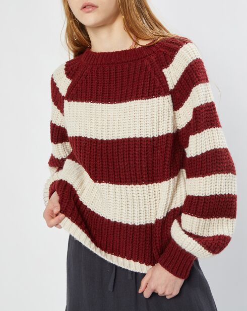 Pull épais en Maille mélangée Marie rayé bordeaux