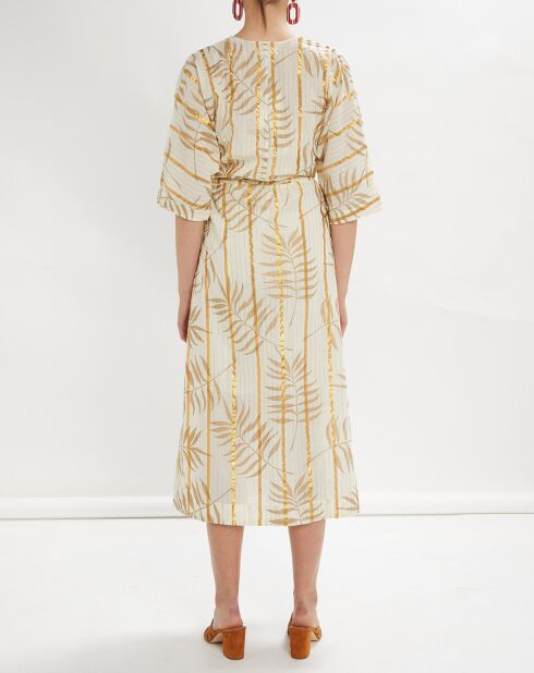 Langes, ecrufarbenes, bedrucktes Kleid im Kimono-Stil von Parker