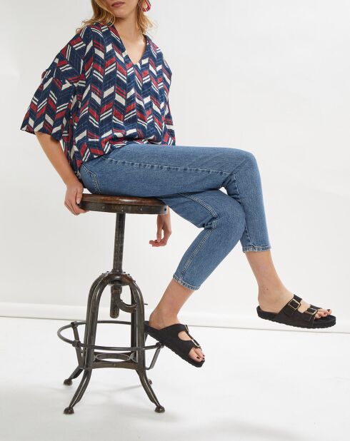 Túnica grande Myra estampada azul marino/rojo