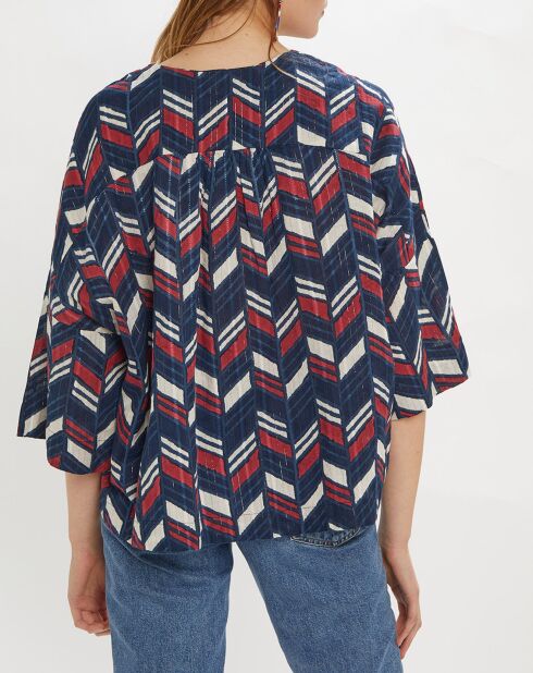 Túnica grande Myra estampada azul marino/rojo