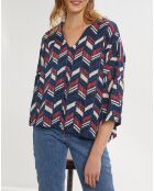 Tunique large Myra imprimée marine/rouge