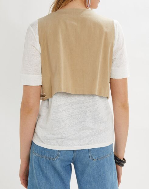 Gilet à sequins et pompons beige