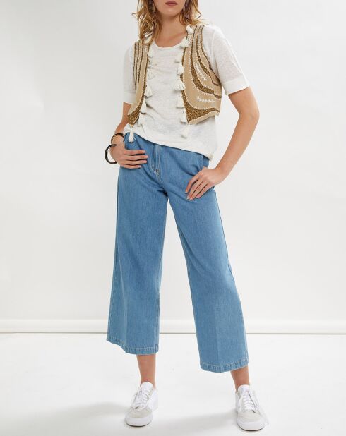 Gilet à sequins et pompons beige