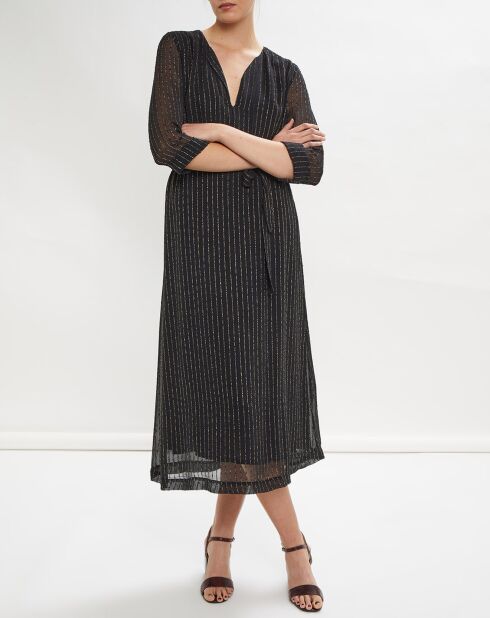 Robe longue à rayures irisées noire