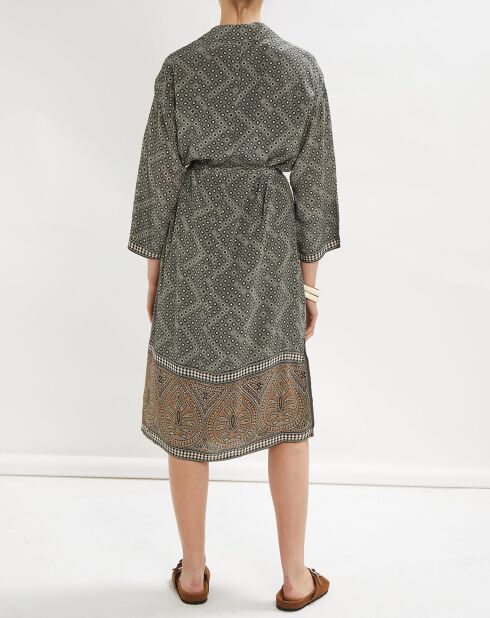 Inès langer und fließender Kimono mit Khaki-Muster